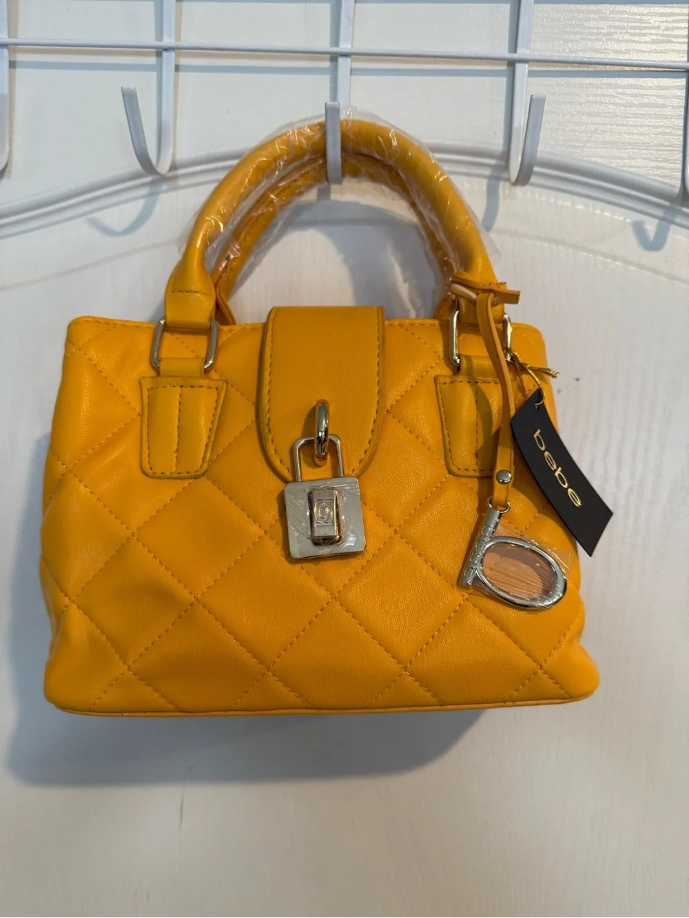 Bebe sunflower yellow quilted Kellen Small Satchel bag purse new w tags